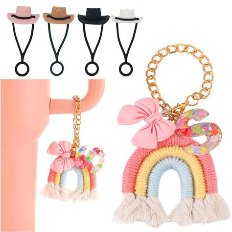 PRICES MAY VARY. PERFECT STANLEY ACCESSORIES:Our rainbow & bow Stanley cup accessories with initial letter are perfect add on to your tumbler cup .Every letter with tiny rainbow colored hearts in it ,match the cute pink bow and tassels rainbow ,great addition to your Stanley if you want to dress up it or your daughter needs to bling her tumbler .The tumbler accessories chain is easy to clip on,suitable for being as Stanley cup accessories 40 oz ,Stanley cup accessories 30 oz,or any Stanley tumbl Stanley Cups, Rainbow Bow, Straw Cover, Straw Toppers, Cup Accessories, Stanley Cup, Gifts For Women, Straw, Tumbler