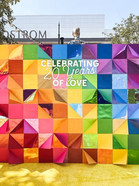 Caruso Experiential: Pride Installation ��— Corrie in Color Colorful Booth Display, Corrie In Color, Rainbow Event Decor, Colorful Backdrop Ideas, Pride Event Decor, Pride Installation, Pride Backdrop, Pride Photo Booth, Colourful Backdrop