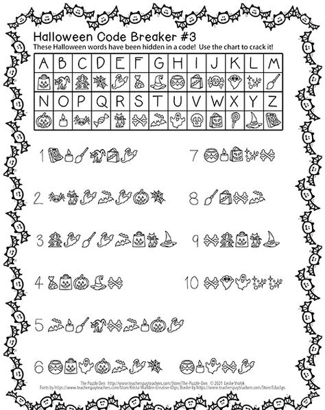 Halloween Spelling Activities, Halloween Code Breaker, Code Breakers For Kids, Halloween Homeschool Activities, Halloween Grade 1, Halloween Cryptogram, Halloween Steam Activities, Steam Projects For Kids, Word Puzzles For Kids