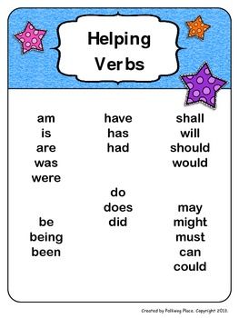 week 2-  Helping Verbs Poster Helping Verbs Anchor Chart, Helping Verbs Activities, Verbs Anchor Chart, Helping Verbs Worksheet, Verbs Poster, Verbs Activities, Verb Words, Primitive Reflexes, Linking Verbs