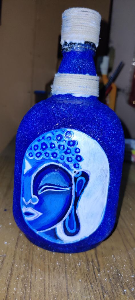 With using acrylic paint colours. Beautiful Blue 💙 colour.. Colorful Paintings Acrylic, Using Acrylic Paint, Bottle Painting, Bottle Art, Paint Colors, Blue Color, Acrylic Painting, Art Painting, Vase