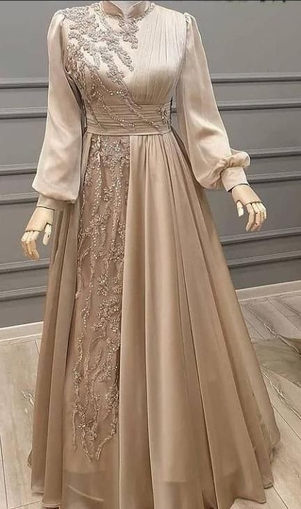 Prom Dress High Neck, Hijab Dress Party, Champagne Prom Dress, Dress Pesta, Dress High Neck, Gowns Dresses Elegant, Womens Trendy Dresses, Women Dresses Classy, Fancy Dresses Long