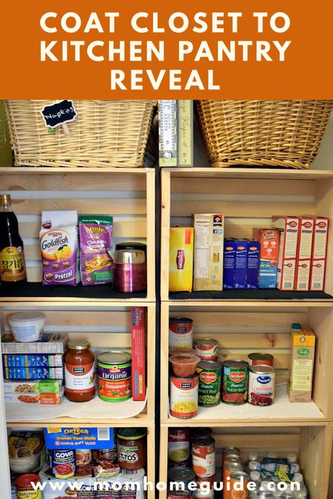 How to inexpensively turn a regular closet into a kitchen pantry. Turning A Closet Into A Pantry Ideas, Convert Closet To Pantry Kitchen Storage, Diy Coat Closet To Pantry, Transform Closet Into Pantry, Turn A Coat Closet Into A Pantry, Coat Closet Turned Into Pantry, Turning A Closet Into A Pantry, Coat Closet Into Pantry, Closet To Pantry Convert