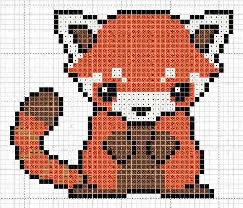 Brownie's Chair: Free Pattern Friday: Red Panda Red Panda Pattern, Bead Animals, Panda Pattern, 8bit Art, Motifs Perler, Pixel Pattern, Cute Cross Stitch, Cross Stitch Animals, Perler Patterns