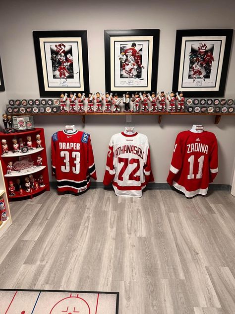 Hockey Man Cave, Jersey Display, Hockey Jersey, Bedroom Inspo, Dream Room, Hall Of Fame, Man Cave, Hockey, Podcast