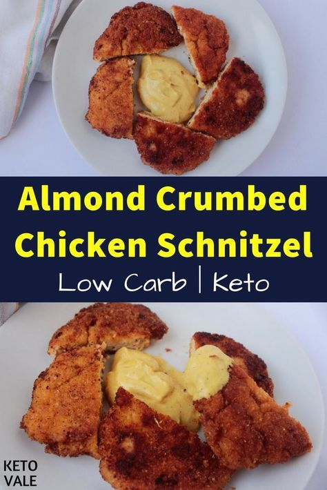 Keto Almond Flour Crumbed Chicken Schnitzel Low Carb Recipe via @ketovale Chickfila Sauce, Keto Chicken Nuggets, Crumbed Chicken, Chicken Schnitzel, Low Carb Recipe, Special Sauce, Low Carb Chicken, Keto Chicken, Net Carbs