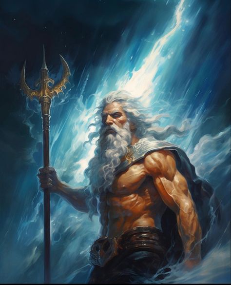 Poseidon God Of The Sea, Poseidon God, Olympian Gods, Greek And Roman Mythology, Greek Mythology Art, Roman Mythology, Mythology Art, Greek Gods, Gods And Goddesses