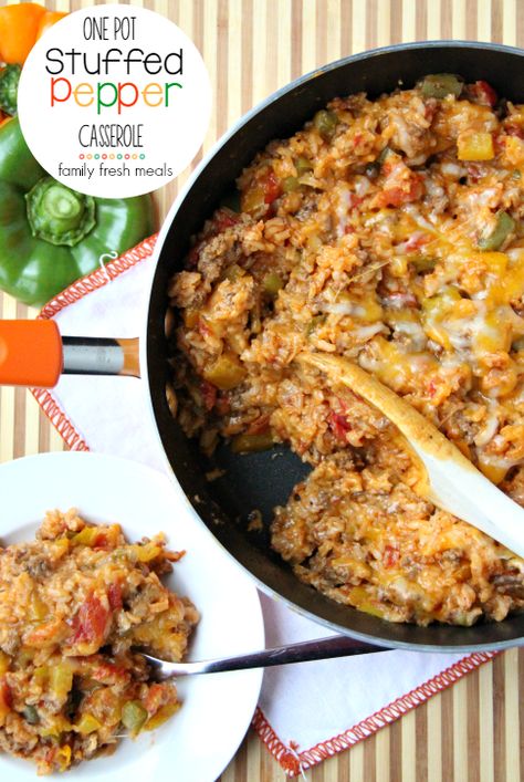 One Pot Stuffed Pepper Casserole - FamilyFreshMeals.com #sponsored Peppers Pasta, Pepper Casserole, Vegan Chorizo, Italian Seasonings, Cauliflowers, Stuffed Pepper Casserole, Veggie Broth, Cooking Rice, Fresh Meals