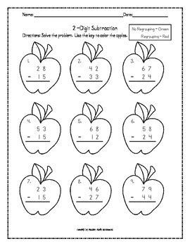 2-Digit Subtraction With No Regrouping (LP) Subtraction With Borrowing, 2 Digit Subtraction, Math Subtraction, 1st Grade Math Worksheets, Math School, Subtraction Worksheets, Apple Theme, Page One, Easel Activities