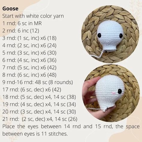 Amigurumi Cute Goose Free Pattern-2 2 Goose Crochet Pattern Free, Crochet Goose Pattern Free, Crochet Goose Pattern, Goose Crochet, Crochet Goose, Goose Pattern, Cute Goose, Good Night Cards, Pola Amigurumi