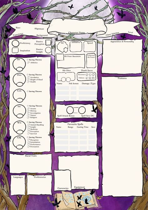 Sorcerer 5e, Fey Dnd, Dnd Character Journal, Druid Dnd, Dnd Warlock, Character Sheet Writing, Character Journal, Dnd Character Sheet, Character Sheet Template