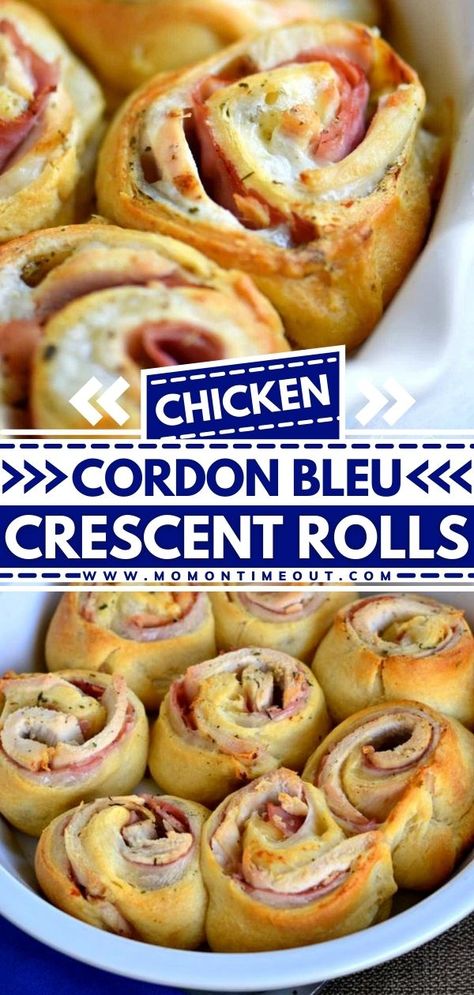 Chicken Cordon Bleu Crescent Rolls Chicken Cordon Blue Roll Up, Cordon Blue, Mom On Timeout, Crescent Recipes, Crescent Roll Recipes, Chicken Cordon, Chicken Cordon Bleu, Tater Tots, Dinner Easy