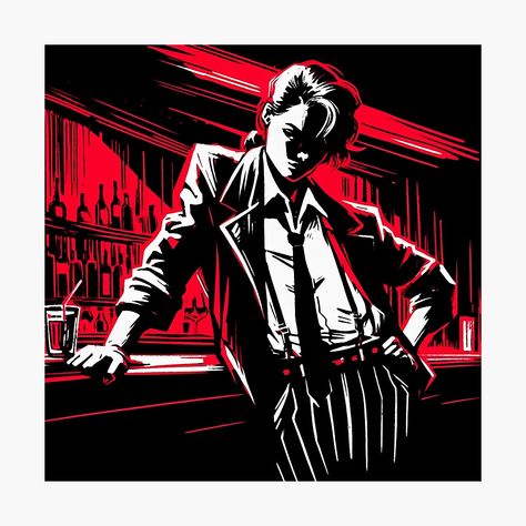 Get my art printed on awesome products. Support me at Redbubble #RBandME: https://www.redbubble.com/i/photographic-print/Neon-Noir-Criminal-Girl-Night-Bar-Watercolor-by-RESToRAPTOR/157581533.6Q0TX?asc=u Neon Noir, Night Bar, Girl Night, Neo Noir, Doodle Illustration, Deco Art, Design Course, Black White Red, Design Reference