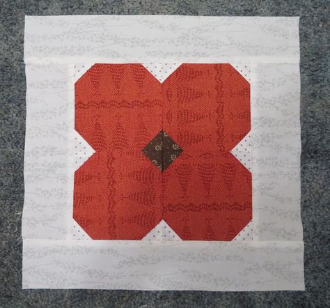 Poppy Quilt Block, Flowers In October, 8th Month, Charity Quilts, Neutral Quilt, Canned Cat Food, Diagonal Lines, Block Of The Month, How To Finish A Quilt