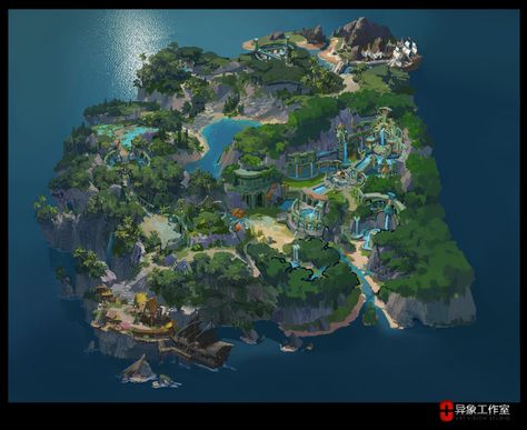 ArtStation - map design, Lin —Art vision studio Game Map, Pirate Island, Map Layout, Ancient Village, Rpg Map, Isometric Art, Game Environment, Fantasy Places, Game Concept Art