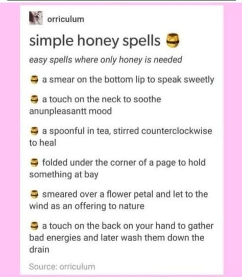 Honey Under Tongue Spell, Honey In Witchcraft, Glamour Spell, Fertility Spells, Honey Uses, Witch Life, Honey Face Mask, Easy Spells, Witch Spirituality