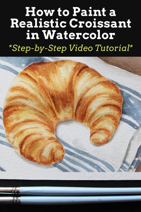 Bread Watercolor Painting, How To Draw A Croissant Step By Step, Still Life Watercolor Paintings, Croissant Watercolor, Watercolor Bread, Watercolor Tutorial For Beginners, Watercolour Food, Beginner Drawing Lessons, Food Art Painting