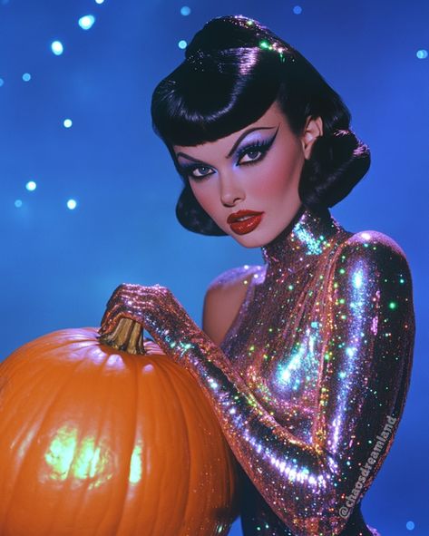 💙Feeling spooky?👻 📷AI images #vintagestyle #retrohalloween #vintagehalloween #1950sstyle #1960sstyle #spooky #halloween #graveyard #tombsweettomb #machinelearning #ai #aiartcommunity Vintage Cat Halloween Costume, Halloween Disco Party, Bettie Bangs Short Hair, Disco Vampire, Gothic Romance Aesthetic, 1960s Aesthetic, Spooky Summer, Aries Aesthetic, 1950’s Style