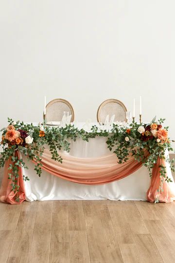 Space Reference, Table Swag, Head Table Decor, Head Table Wedding, Rose Leaf, Out Of Space, Floral Swag, Future Wedding Plans, Orange Wedding