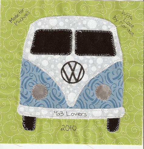 VW Bus Quilt Label by mkissa, via Flickr Camper Art, Vw Ideas, Mug Rug Patterns, Applique Templates, Applique Quilting, Quilt Labels, Volkswagen Bus, Wall Quilts, Free Quilting