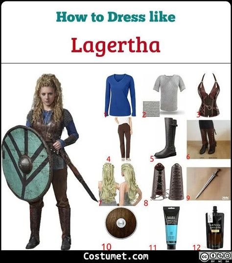 Lagertha (Vikings) Costume for Cosplay & Halloween 2020 Viking Man Costume Diy, Lagertha Costume Diy, Lagatha Vikings Costume, Ragnar And Lagertha Costumes, Viking Costume Male Diy, Male Viking Costume, Viking Costume Diy Mens, Viking Party Ideas Adults, Viking Cosplay Men