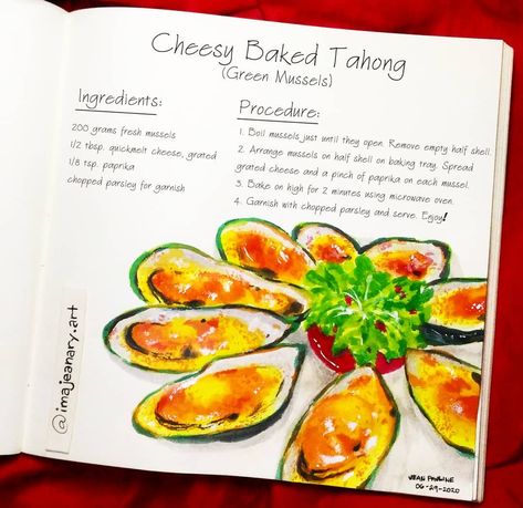 Heres A Simple Recipe Of Cheesy Baked Tahong (Green Mussels) #55 #artoftheday #foodpainting #imajeanaryart #mondayart #openforcommissions #painting #supportlocalartists Check more at https://browserecipes.net/recipe/heres-a-simple-recipe-of-cheesy-baked-tahong-green-mussels-002bffd6/ Tahong Recipe, Baked Mussels, Green Mussels, Mussels Recipe, Food Painting, Grated Cheese, Cooking Inspiration, Simple Recipe, Tray Bakes