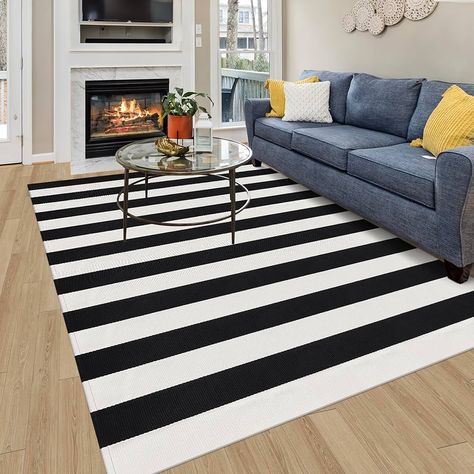 Amazon.com: Aoczes Black and White Striped Rug 5x8 Cotton Woven Rug Farmhouse Washable Rug Indoor Outdoor Area Rug Home Decor Carpet for Living Room Dining Room Bedroom Backyard Large Patio Rug : Home & Kitchen Rug Front Porch, Black And White Striped Rug, Farmhouse Outdoor, Indoor Outdoor Carpet, Patio Rug, Front Porch Decor, Washable Area Rug, Farmhouse Living Room, Patio Rugs