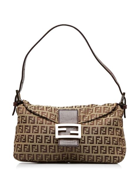 Fendi Pre-Owned Zucchino Baguette Shoulder Bag - Farfetch Cute Paintings, Brown Beige, Fendi Bags, Hermes Birkin, Classic Flap, Gucci Bag, Calf Leather, Chanel Classic Flap, Chanel Classic