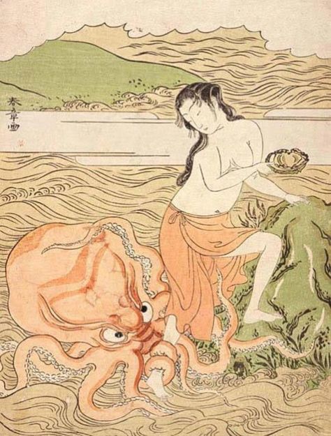 Octopus and abalone diver Octopus Vulgaris, Octopus Pictures, Giant Octopus, Illustration Woman, Japanese Art Prints, Japanese Print, Japanese Illustration, Katsushika Hokusai, Art Japonais