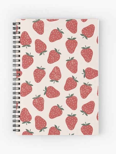 "Faded Strawberry Pattern" Spiral Notebook by jamiemaher15 | Redbubble Strawberry Stationary, Cute Notebook Covers, Strawberry Notebook, Pink Gift Basket, High School Supplies, School Wishlist, Notebook For School, Pretty School Supplies, School Study Ideas