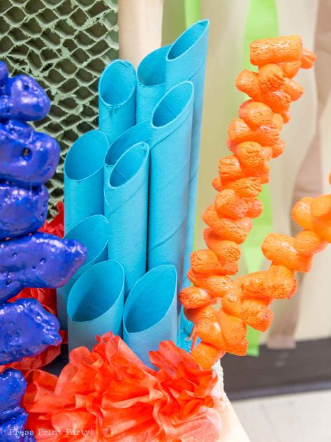 Underwater Party Decorations Diy, Underwater Theme Decorations, Sea Anemone Craft, Diy Octopus Decoration, Scuba Vbs Crafts, Scuba Vbs 2024 Decorations, Underwater Party Theme, Simple Diy Crafts For Kids, Diy Coral Reef