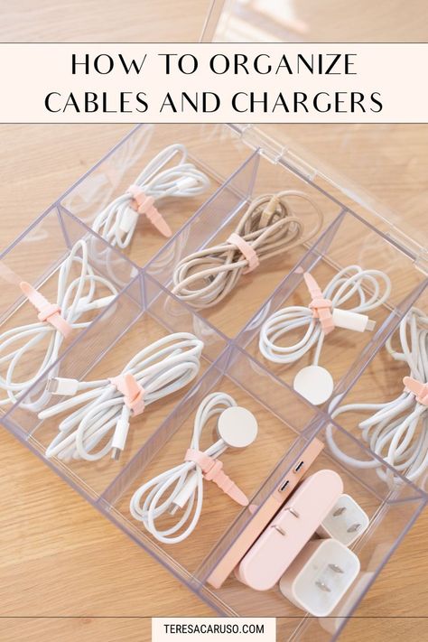 Cord and cable organization ideas How To Organize Chargers, Organize Cords And Chargers, Charger Organization, Cord Organization Storage, Organize Cords, Organize Cables, Cable Organization, Storage Business, Teresa Caruso