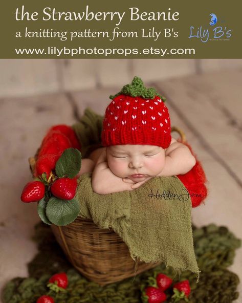 Baby Beanie Knitting Pattern, Strawberry Beanie, Strawberry Hat, Beanie Knitting Pattern, Beanie Knitting, Foto Newborn, Weight Baby, Hat Knitting Pattern, Newborn Baby Photoshoot