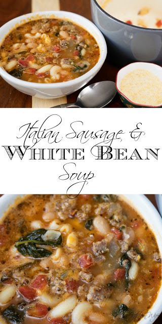 Italian Sausage and White Bean Soup Recipe - ~The Kitchen Wife~ Sausage And White Bean Soup, Sup Daging, White Bean Soup Recipes, Makanan Italia, Bean Soup Recipe, Beef Soup Recipes, Vegetarian Soup Recipes, Bean Soup Recipes, Diner Recept