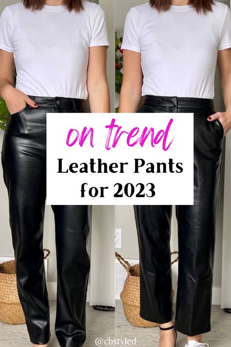 Crop Leather Trousers Outfit, Straight Leg Leather Pants With Boots, Fall Outfits 2023 Leather Pants, Best Leather Pants Women, Faux Leather Pants And Sneakers, Leather Pants Outfit Tennis Shoes, Black Faux Pants Outfit, Leather Pant Looks, Leather Pant Summer Outfit