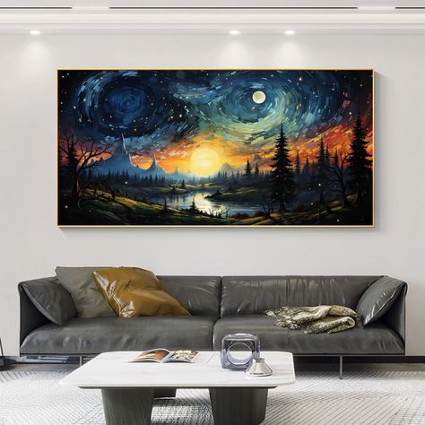 Custom Living Room, Abstract Forest, Art Deco Interior Design, Mountain Painting, Painting Minimalist, Forest Night, Night Landscape, Cardboard Tubes, Mountain Paintings