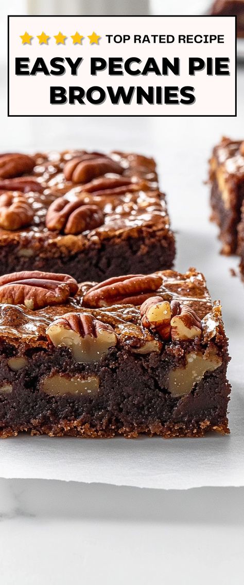 Image for Pecan Pie Brownies Fall Brownie Recipes, Easy Pecan Pie Brownies, Pecan Pie Brownies Recipe Easy, Thanksgiving Brownies Ideas, Fall Brownies Recipes, Peacon Pie, Thanksgiving Desserts Brownies, Old Fashioned Pecan Pie Recipe, Thanksgiving Brownies