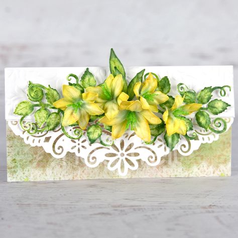 Heartfelt Creations Garden Lily, Garden Lily, Yellow Lilies, Sap Green, Stitched Cards, Stamp Frame, Heartfelt Creations Cards, Lily Garden, Slimline Cards