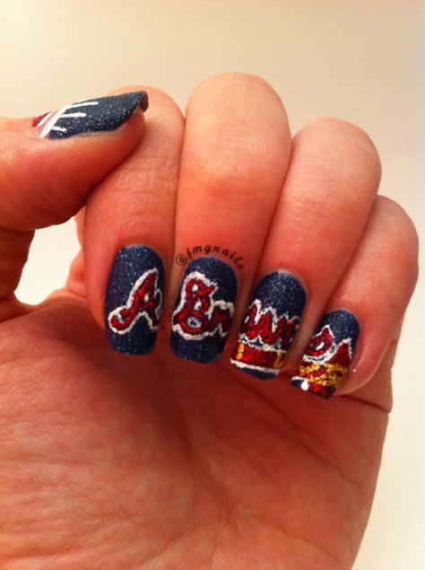 Atlanta Braves #nailart @jmgnails Atlanta Braves Nails Designs, Braves Nail Designs, Atlanta Braves Nails, Baseball Nails Atlanta Braves, Braves Nails, Atlanta Braves Watercolor, Baseball Nail Designs, Atlanta Braves Design, Baseball Nails