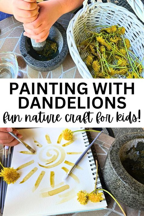 Nature Art For Kids, Dandelion Painting, Forest School Activities, Diy Montessori, Nature Craft, Nature School, Homeschool Crafts, Theme Nature, Crazy Hair Day