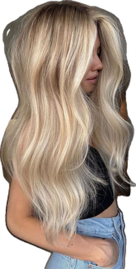 Strawberry Blonde Balage, Blonde Balayage For Long Hair, Cool Blonde Hair Inspiration, Blonde Hair Reverse Balayage, Level 8 Hair Color Blondes, Styled Blonde Hair, White Yellow Blonde Hair, Balage With Money Piece, Hair Color Ideas For Honey Blonde