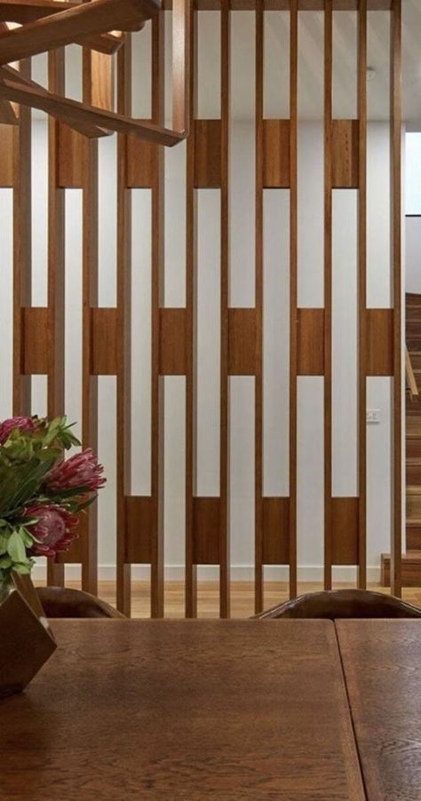 Geometric Room Divider, Split Bedrooms For Kids Room Dividers Wood Slat, Wood Partition Wall Room Dividers, Mid Century Wood Slat Wall, Wooden Separator Wall Dividers, Diy Mid Century Room Divider, Japanese Mid Century Modern Living Room, Built In Room Divider, Wood Partition Modern