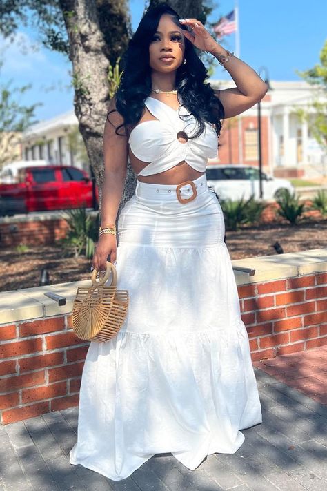 Loragal White Matching Set, Maxi Skirt White, Red Two Piece, White Two Piece, Sleeveless Suit, Tiered Maxi Skirt, Traje Casual, Top Skirt Set, Elegant Red