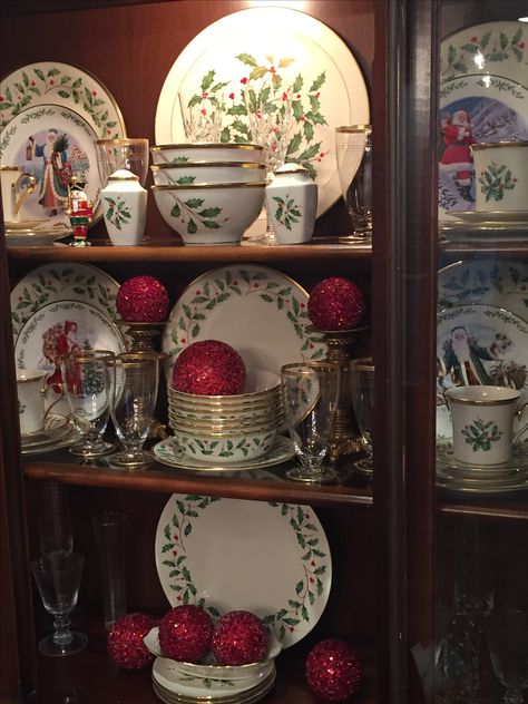 Above China Cabinet Decor, Christmas China Cabinet Display, Christmas China Cabinet Decor, Christmas China Cabinet, Displaying China, China Cabinet Decor, China Cabinets And Hutches, Lenox Christmas, China Cabinet Display