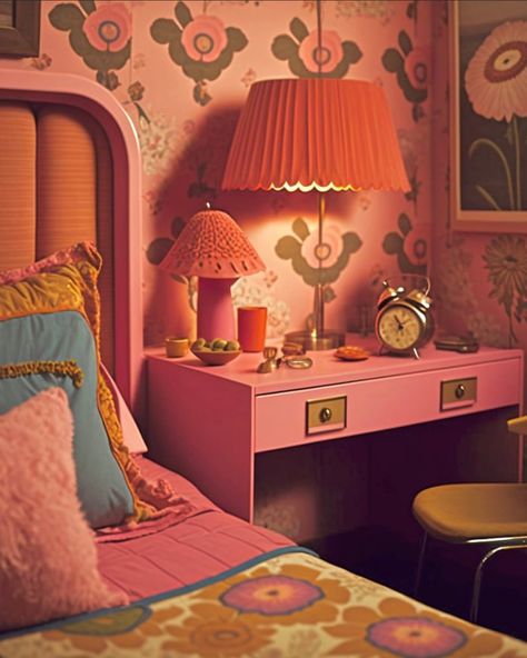 60s Aesthetic Room, 70s Interior Design Bedroom, 60s Bedroom Aesthetic, 70s Bedroom Aesthetic, 60s Room, 60s Interior Design, Vintage Room Ideas, 60s Bedroom, Room Ideas Men