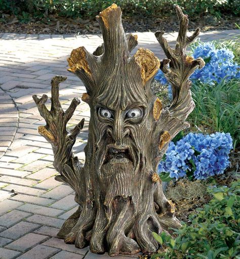 unusual trees | Gnarled and Twisted Ent Tree Statue - The Green Head Tre Kunst, Tree Statues, The Black Forest, Tree Faces, Tree Spirit, Lawn Ornaments, Hells Kitchen, Crushed Stone, Hair Ponytail