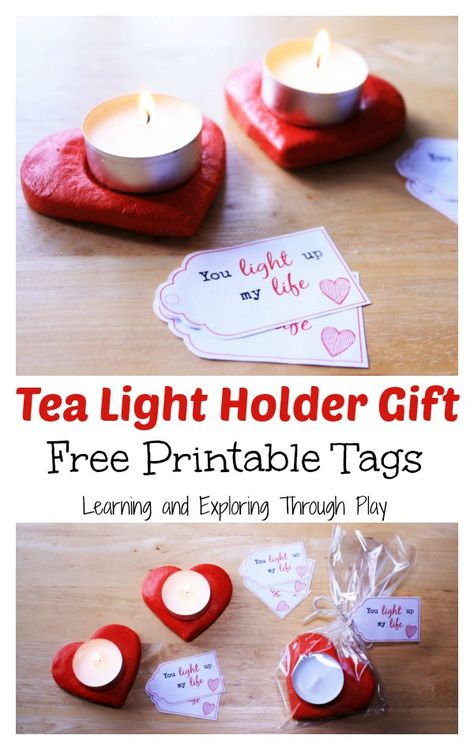 Learning and Exploring Through Play: Salt Dough Heart Candle Holder Gift Valentijnsdag Quotes, Salt Dough Projects, Diy Gifts For Christmas, Salt Dough Crafts, Diy Gifts For Mothers, Heart Candle Holder, Free Printable Tags, Preschool Valentines, Valentine Crafts For Kids