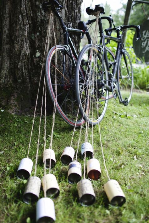 Just Married Cans, Unusual Wedding Photos, Bicycle Themed Wedding, Bike Decorations, Chic Wedding Gown, Bike Wedding, Bicycle Wedding, Backyard Reception, Wedding Transportation