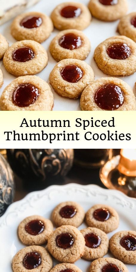 Cozy Autumn Thumbprint Cookies: A healthy and delicious treat perfect for the fall season. These spiced cookies are made with wholesome ingredients and filled with a flavorful jam center. Enjoy with a warm cup of tea for a delightful autumn snack! #HealthyBaking #FallTreats #SpicedCookies #JamFilledCookies #AutumnRecipes #CozyBaking Oatmeal Thumbprint Cookies Jam, Mushroom Thumbprint Cookies, Apple Thumbprint Cookies, Thanksgiving Thumbprint Cookies, Apple Butter Thumbprint Cookies, Fall Thumbprint Cookies, Pumpkin Thumbprint Cookies, Easy Fall Cookies Recipes, Autumn Biscuits