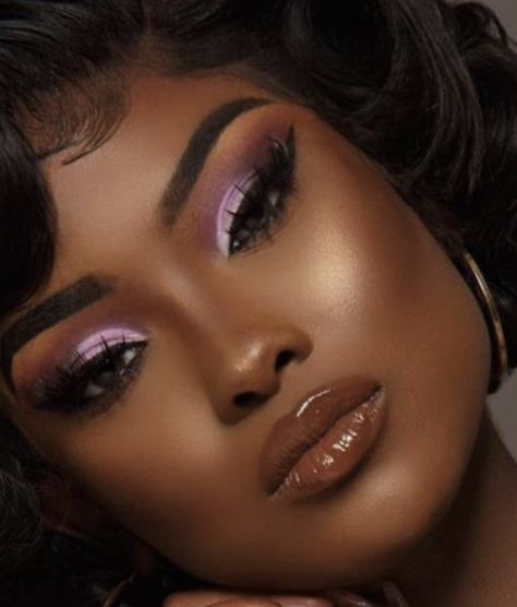 African American Eye Makeup, Purple Hoco Makeup Looks, Makeup For Homecoming Black Dress, Purple Soft Beat Makeup, Smokey Birthday Makeup, Makeup Looks That Go With Purple Dresses, Lavender Soft Glam Makeup, Makeup Ideas Purple Dress, Evening Makeup Ideas